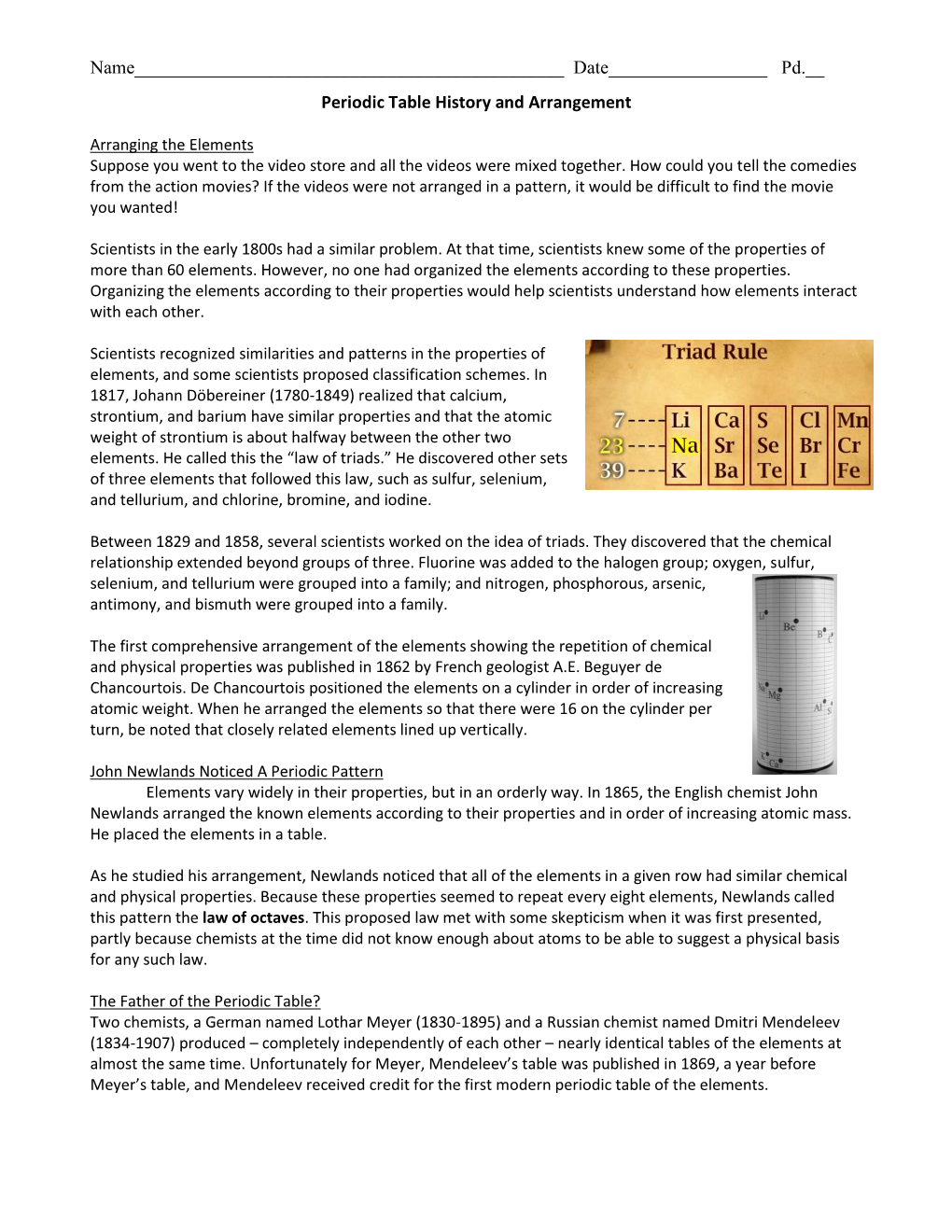 Periodic Table History and Arrangement