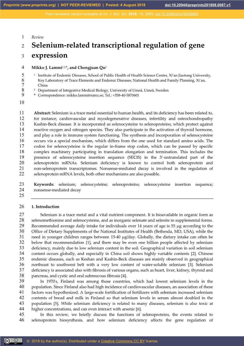 Selenium-Related Transcriptional Regulation of Gene 3 Expression