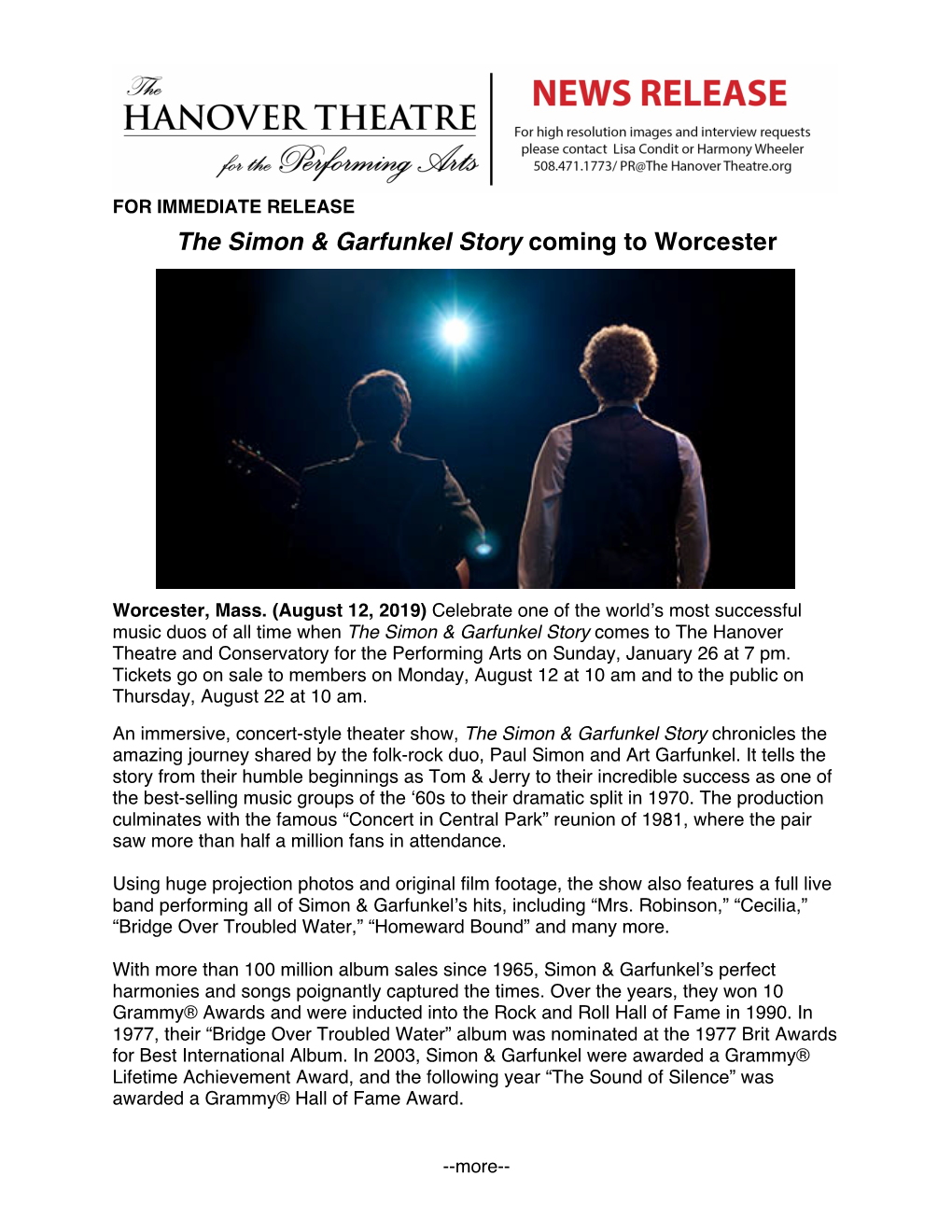 The Simon & Garfunkel Story Coming to Worcester