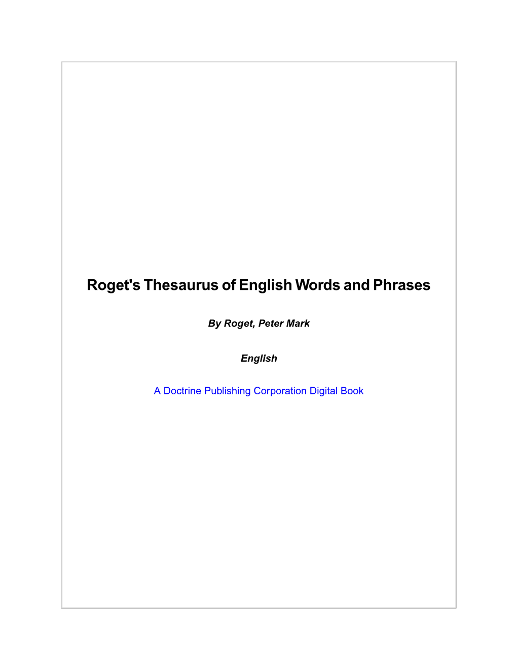 Roget's Thesaurus of English Words and Phrases