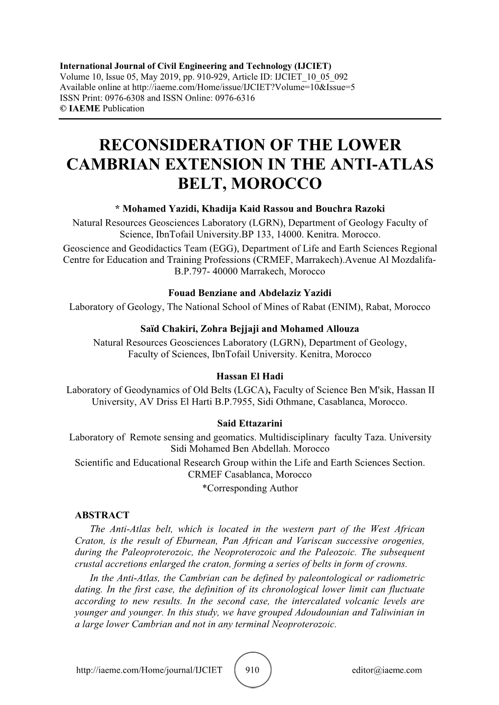 Reconsideration of the Lower Cambrian Extension in the Anti-Atlas Belt, Morocco