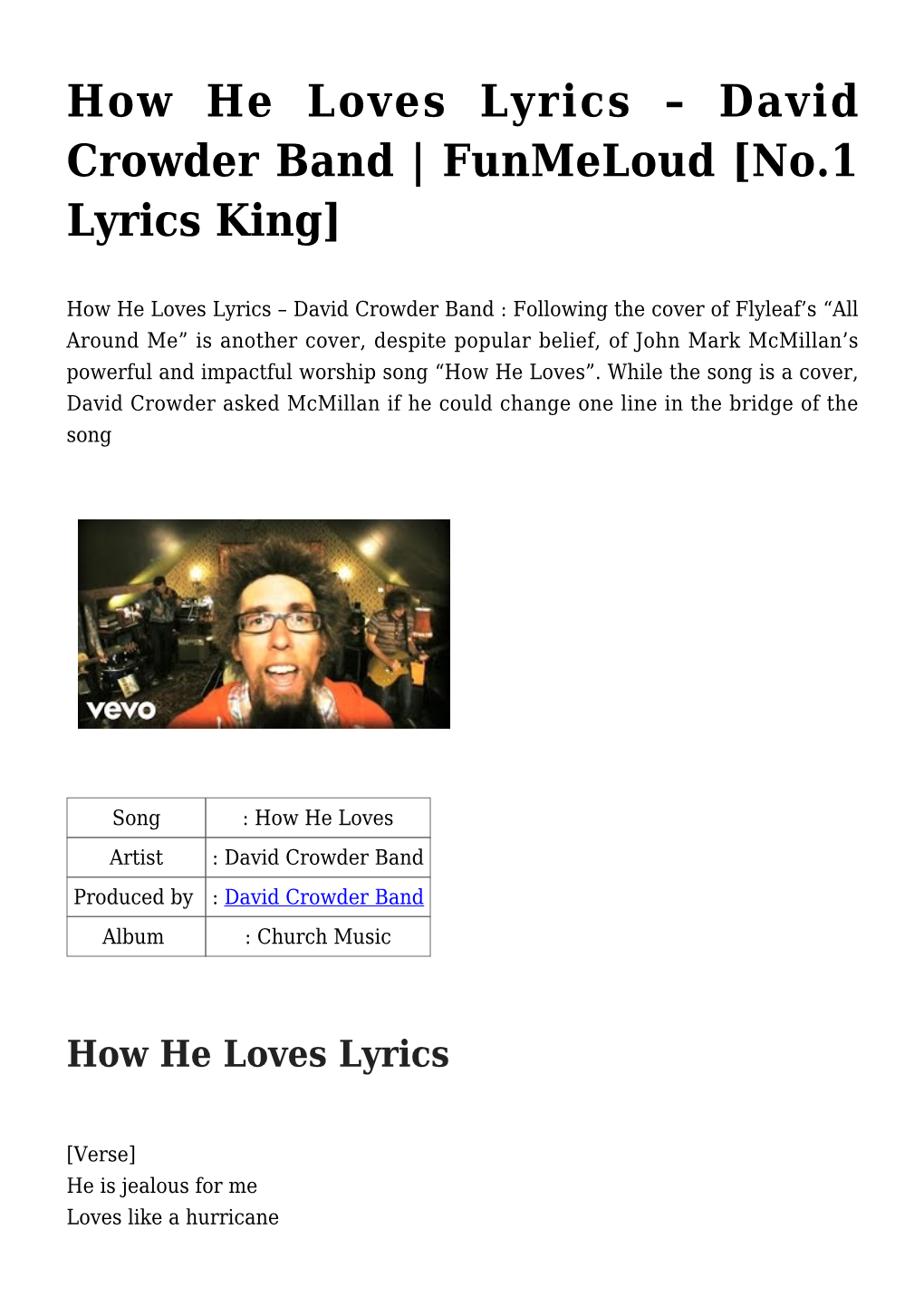 How He Loves Lyrics – David Crowder Band