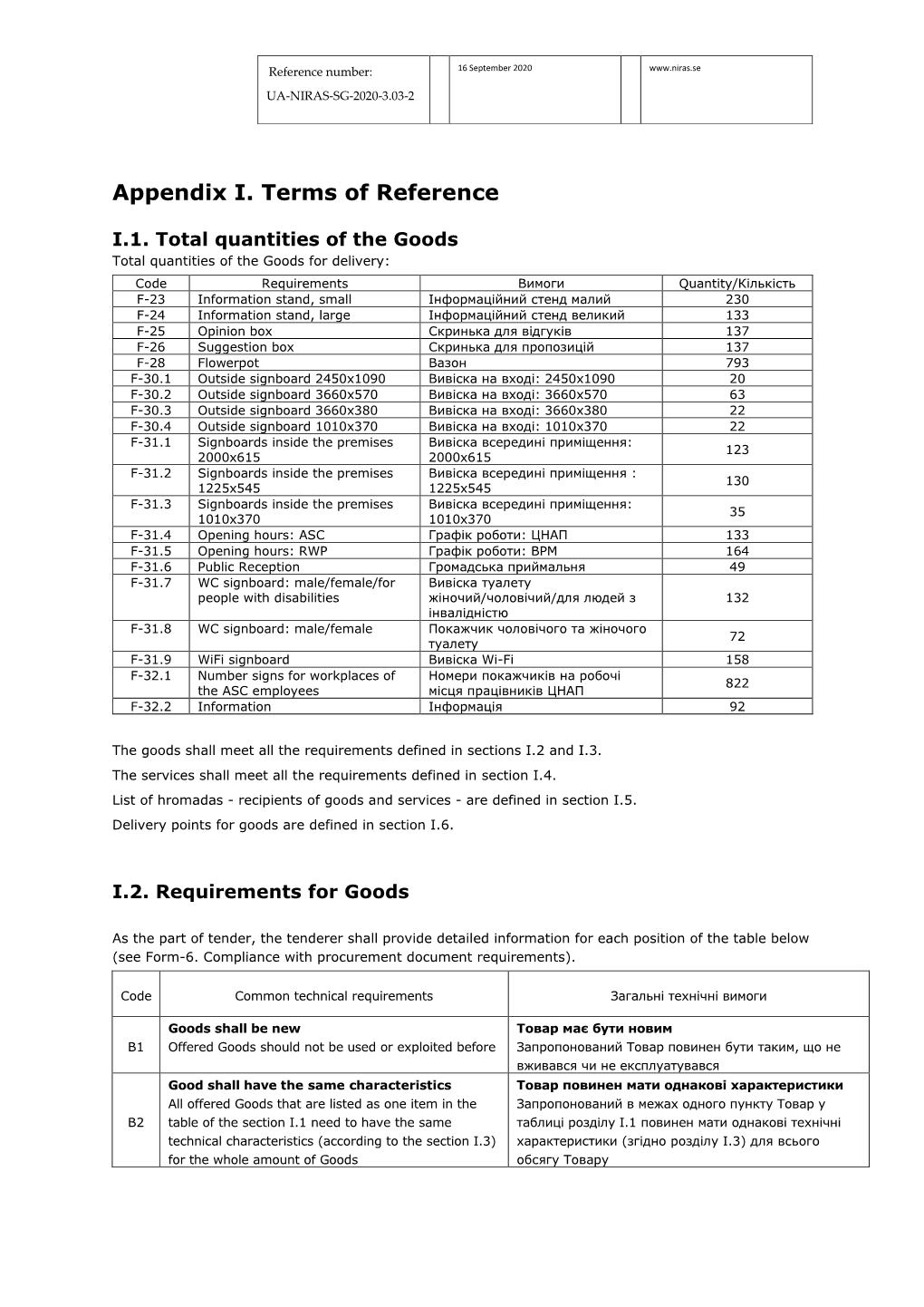 Appendix I. Terms of Reference