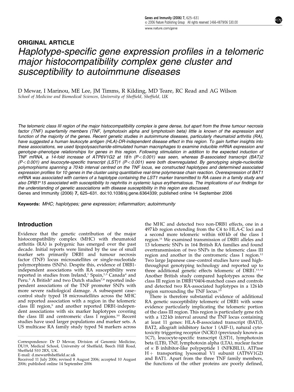 Haplotype-Specific Gene Expression Profiles in a Telomeric Major Histocompatibility Complex Gene Cluster and Susceptibility to Autoimmune Diseases