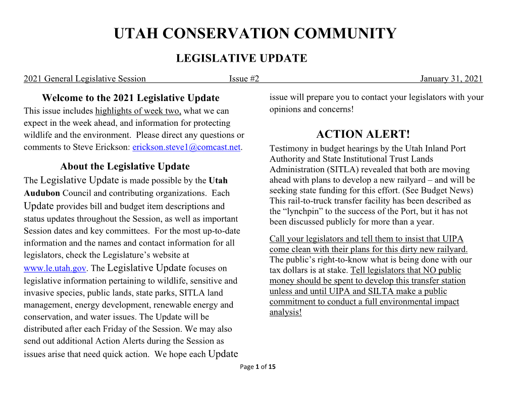 Utah Conservation Community Legislative Update