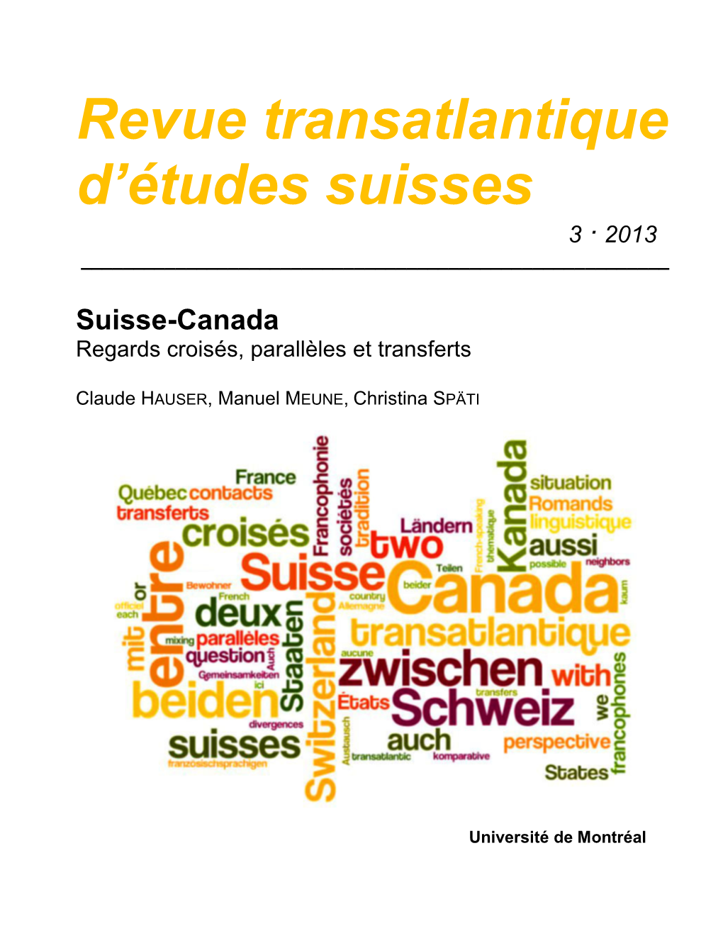 Revue Transatlantique D'études Suisses