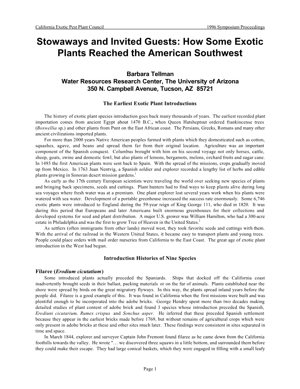 How Some Exotic Plants Reached the American Southwest