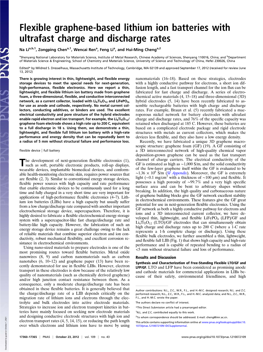 Flexible Graphene-Based Lithium Ion Batteries with Ultrafast Charge and Discharge Rates