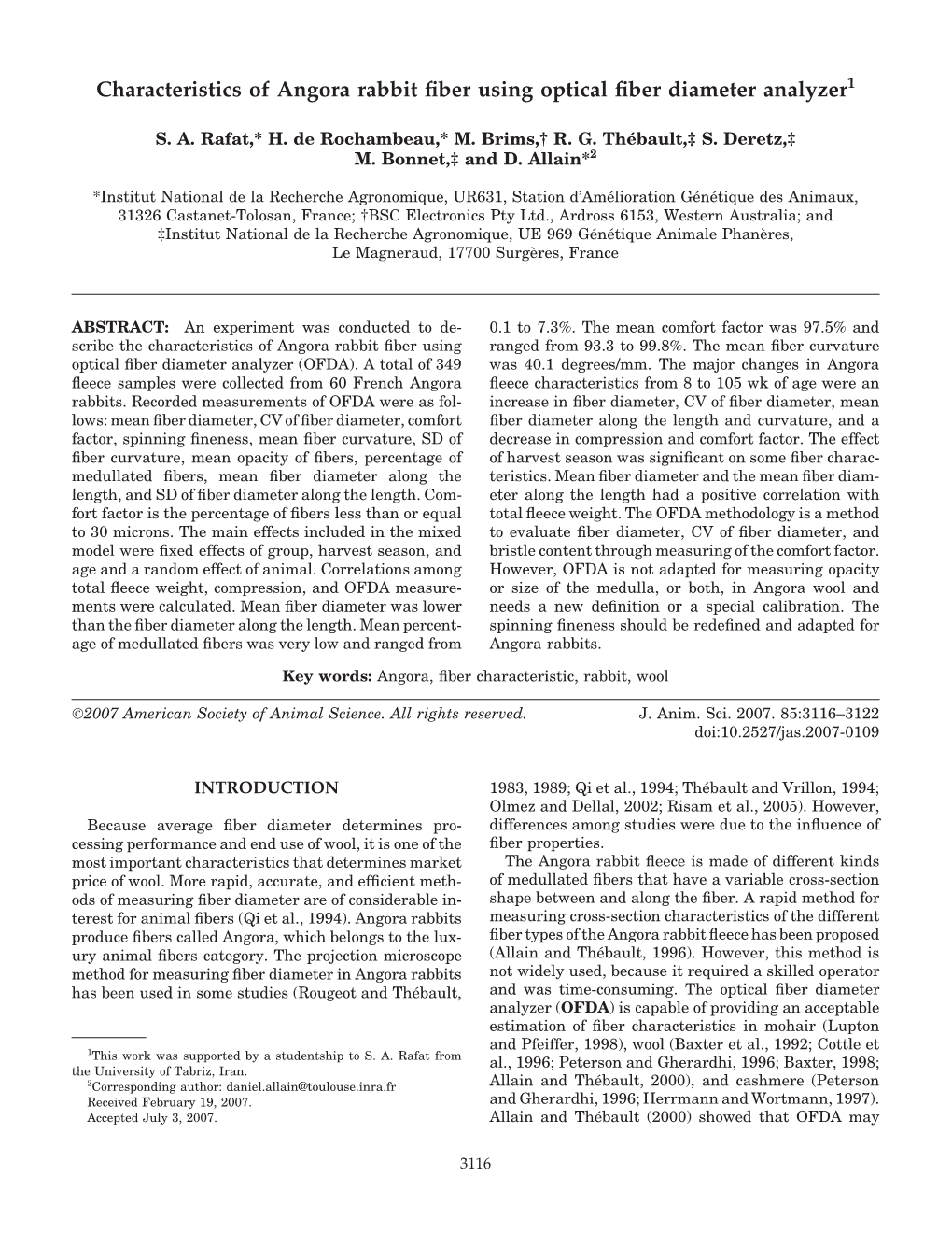 Characteristics of Angora Rabbit Fiber Using Optical Fiber Diameter Analyzer