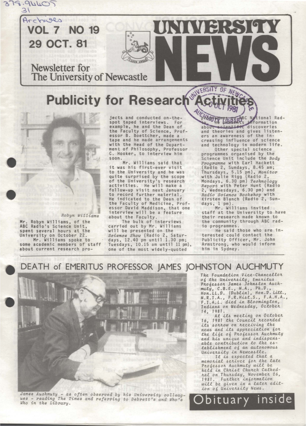 University News, Vol. 7, No. 19, October 29, 1981