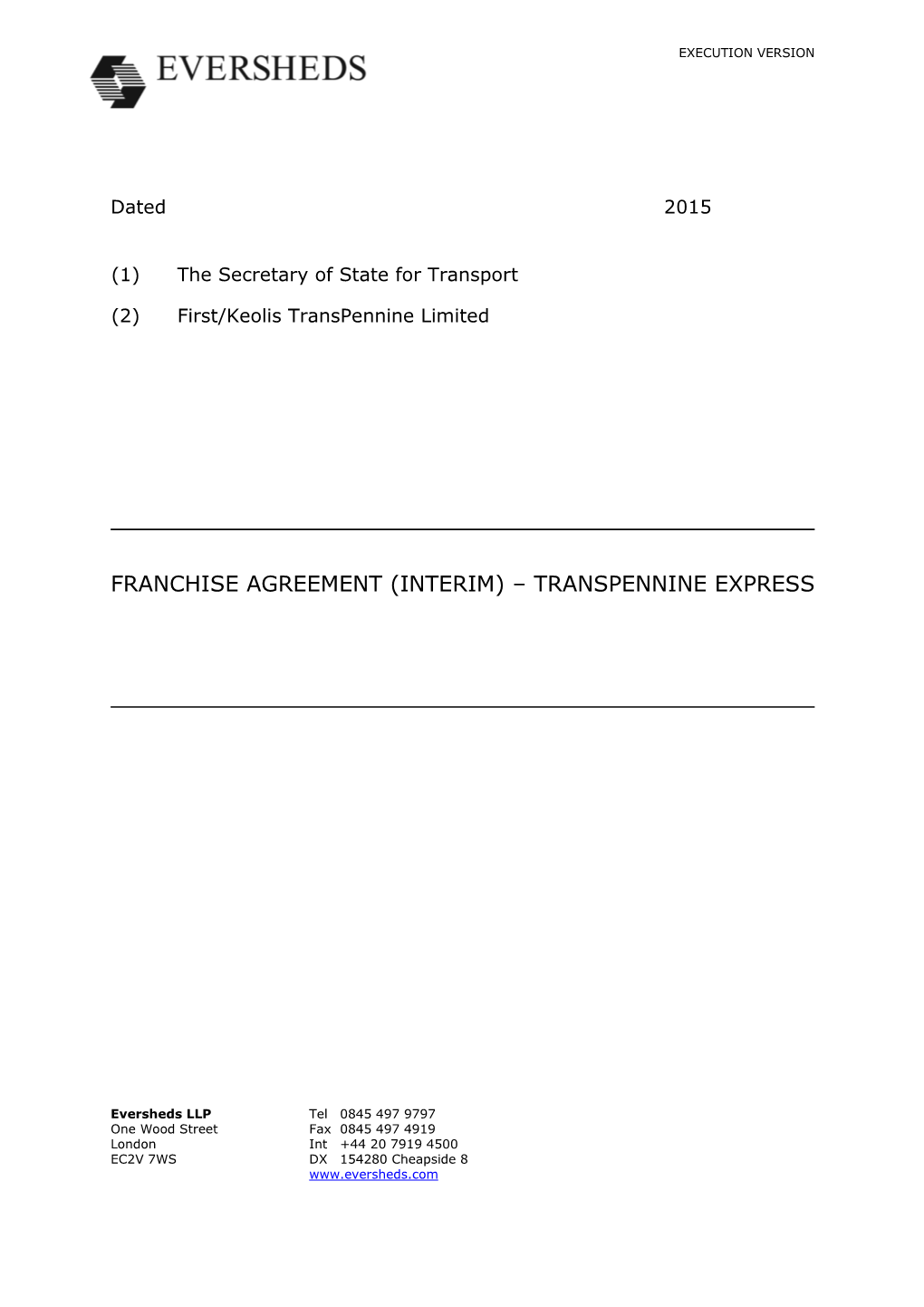 Transpennine Express Franchise Agreement
