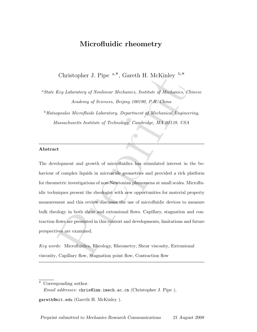 Microfluidic Rheometry