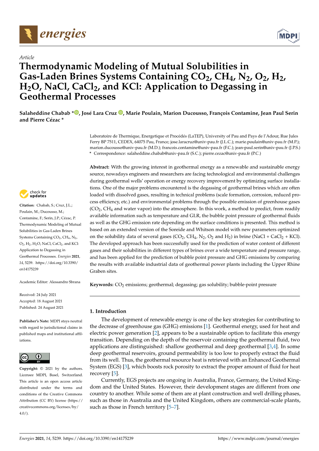 Thermodynamic Modeling of Mutual Solubilities Ingas-Laden Brines