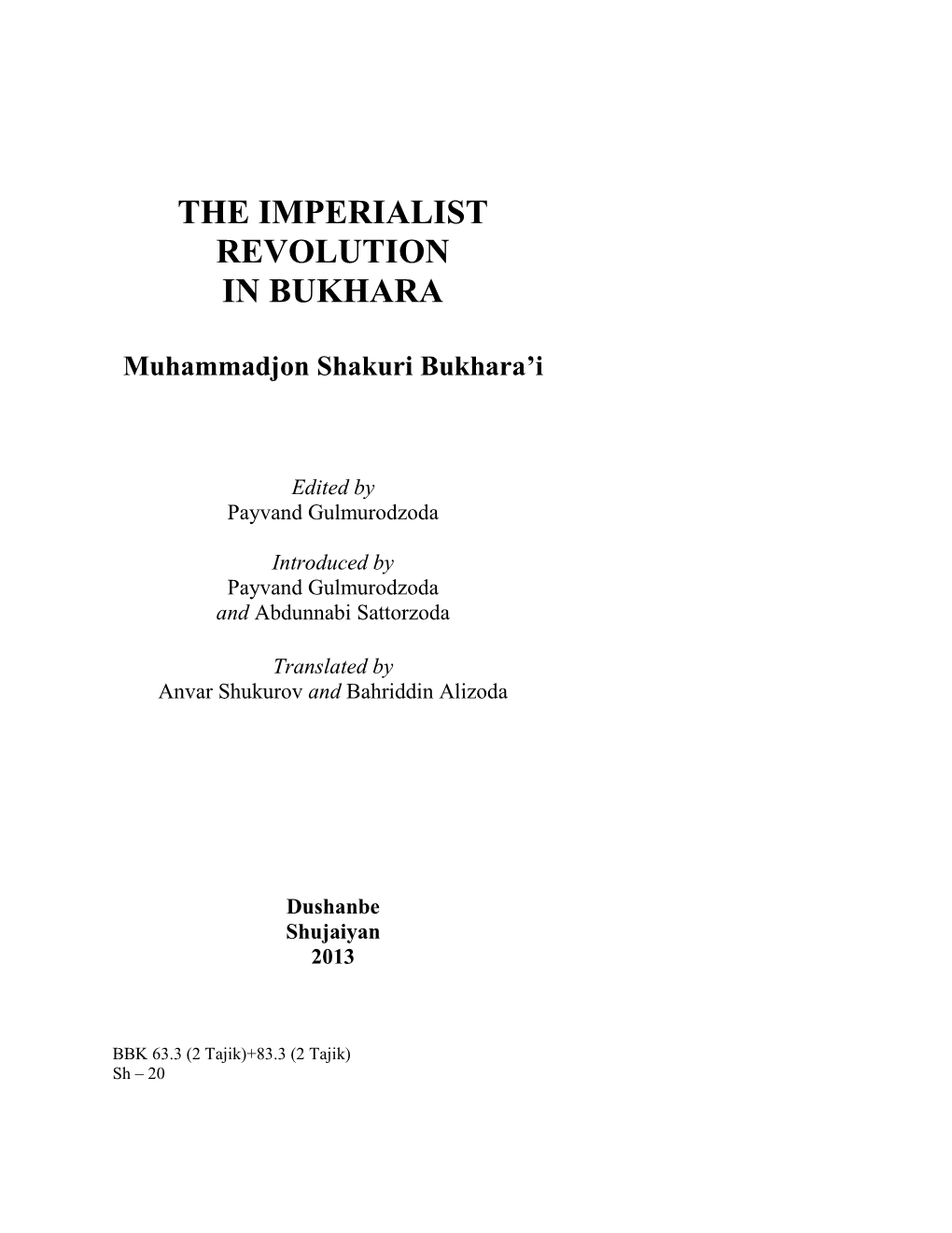 The Imperialist Revolution in Bukhara