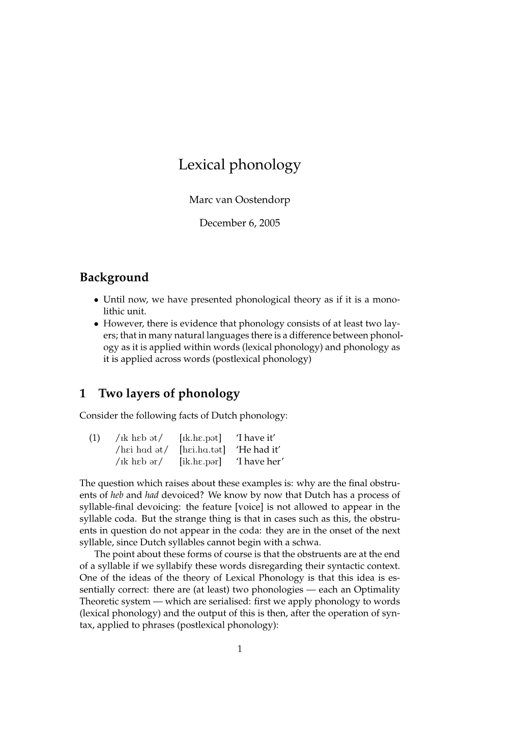 Lexical Phonology