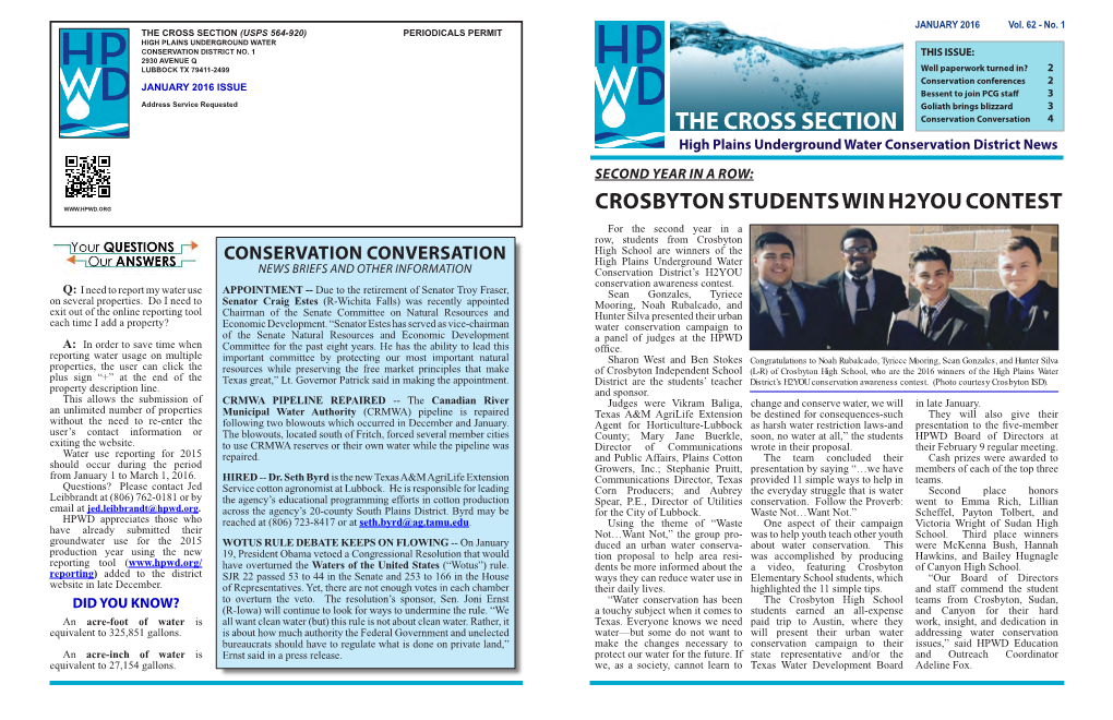 The Cross Section (Usps 564-920) Periodicals Permit High Plains Underground Water Conservation District No