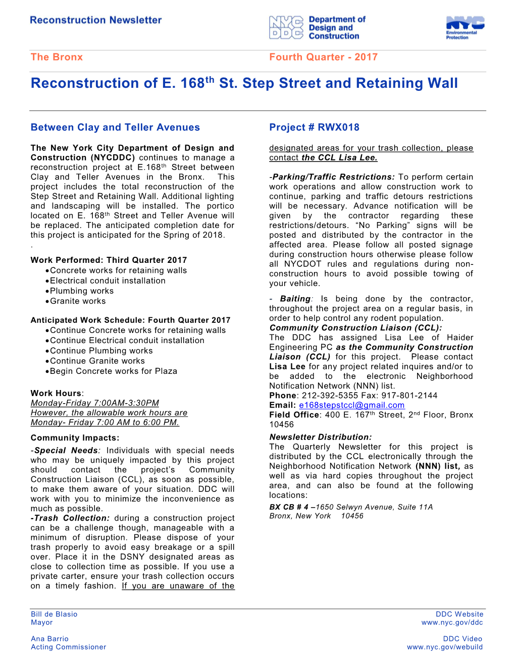 Reconstruction of E. 168Th St. Step Street and Retaining Wall