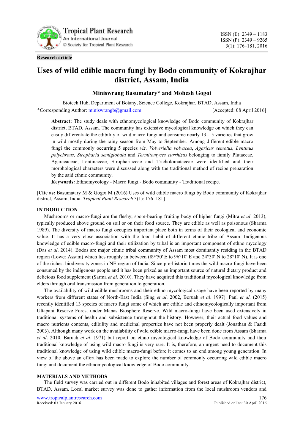 Uses of Wild Edible Macro Fungi by Bodo Community of Kokrajhar