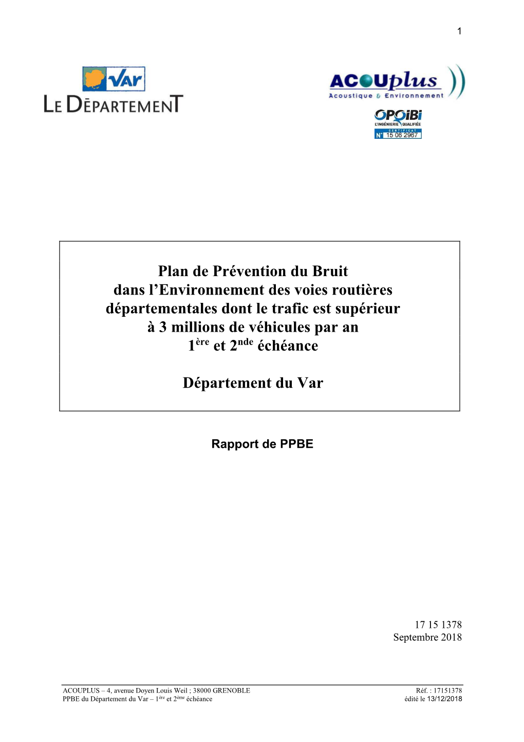 Plan De Prévention Du Bruit Dans L'environnement Des Voies Routières