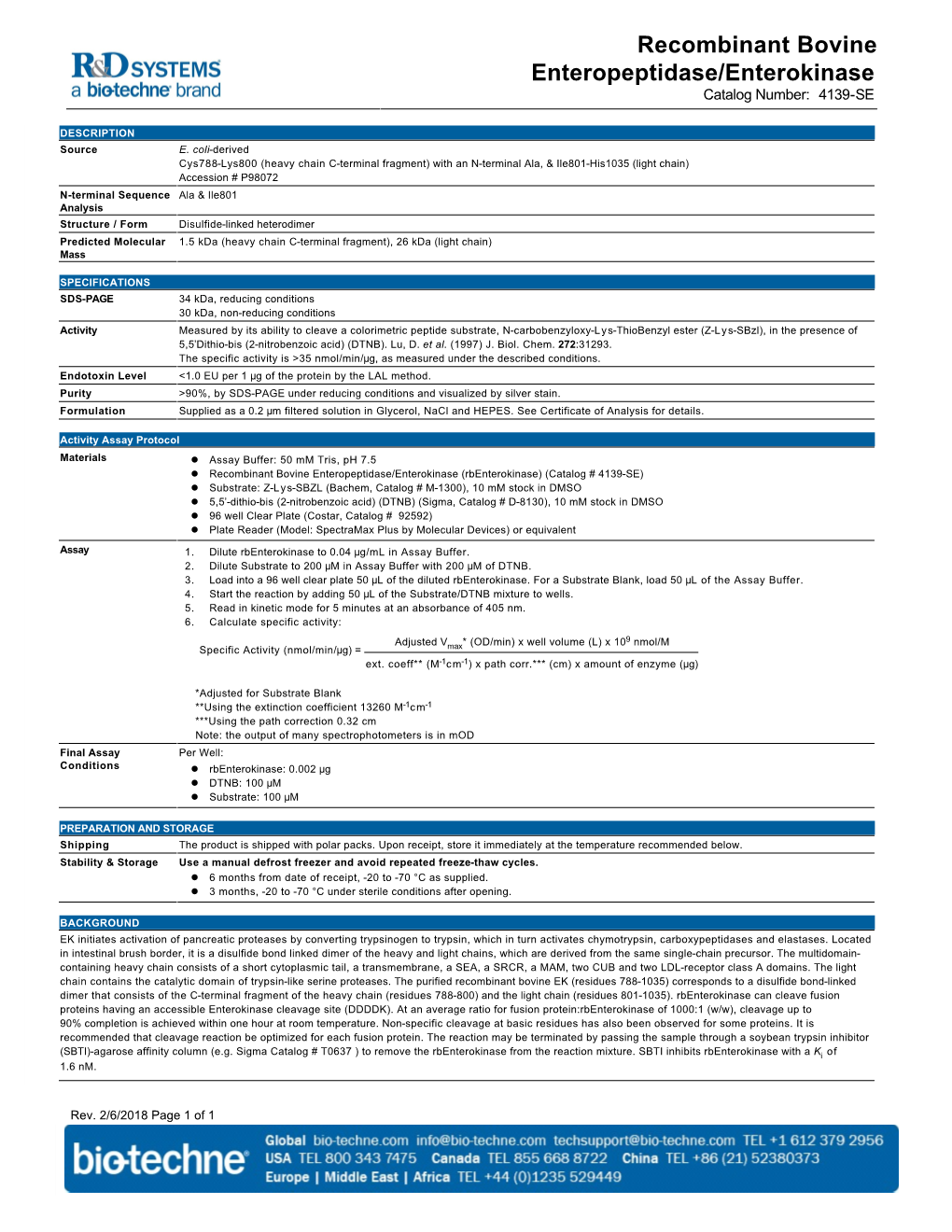 Recombinant Bovine Enteropeptidase/Enterokinase