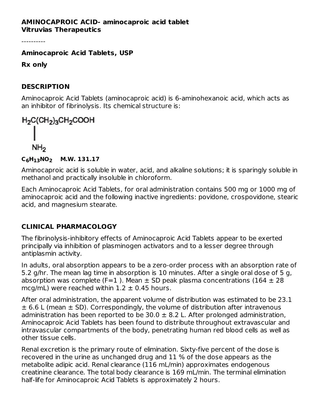 Aminocaproic Acid Tablets, USP Rx Only