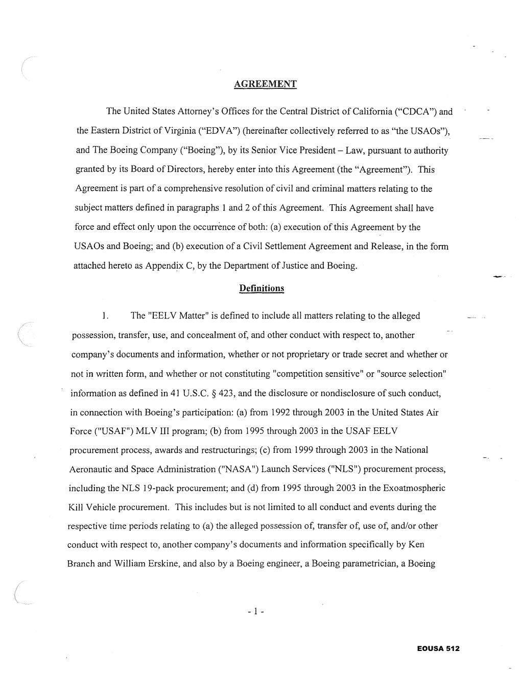 AGREEMENT the United States Attorney's Offices for the Central