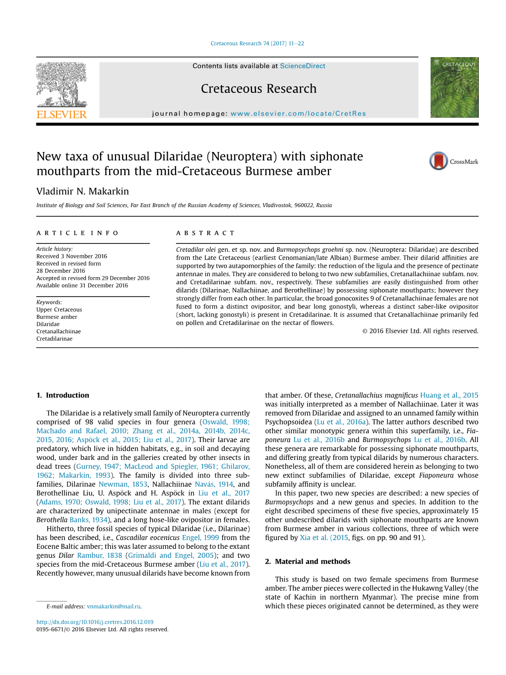 New Taxa of Unusual Dilaridae (Neuroptera) with Siphonate Mouthparts from the Mid-Cretaceous Burmese Amber