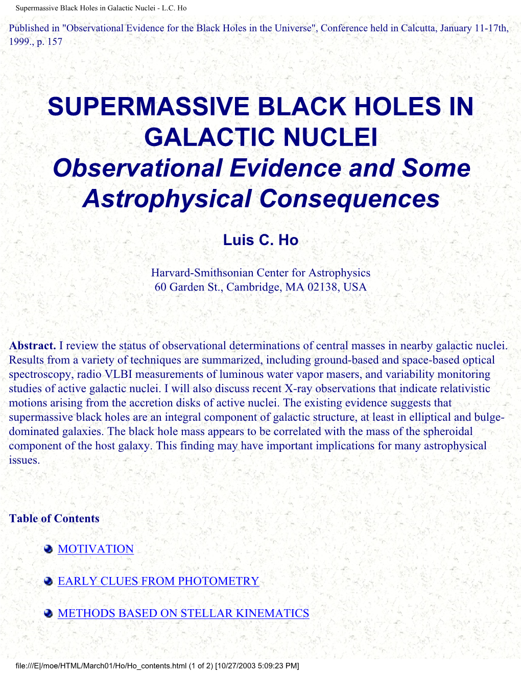 Supermassive Black Holes in Galactic Nuclei - L.C