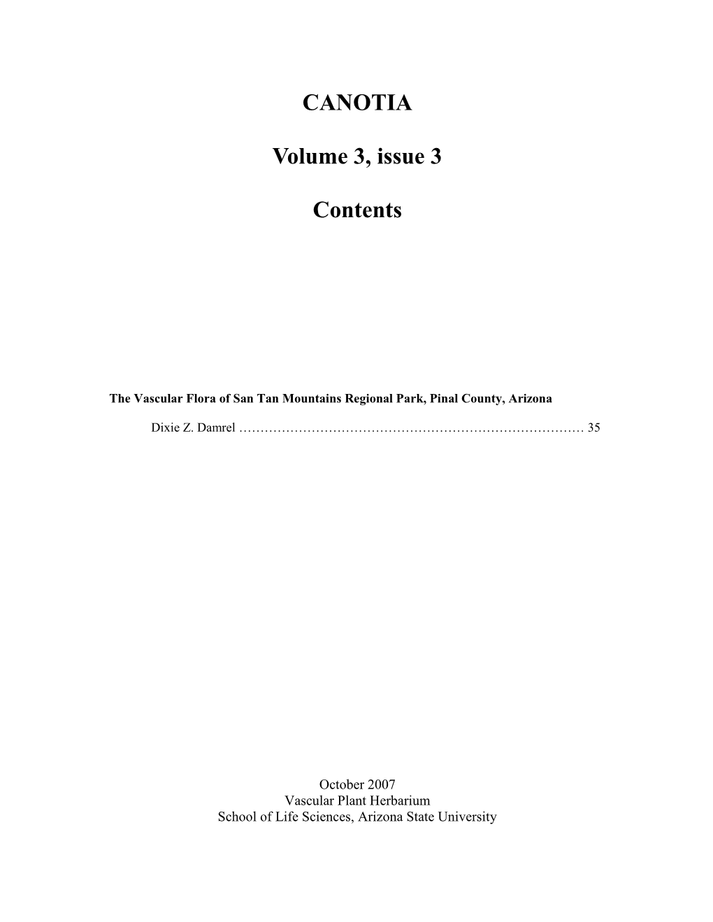 CANOTIA Volume 3, Issue 3 Contents