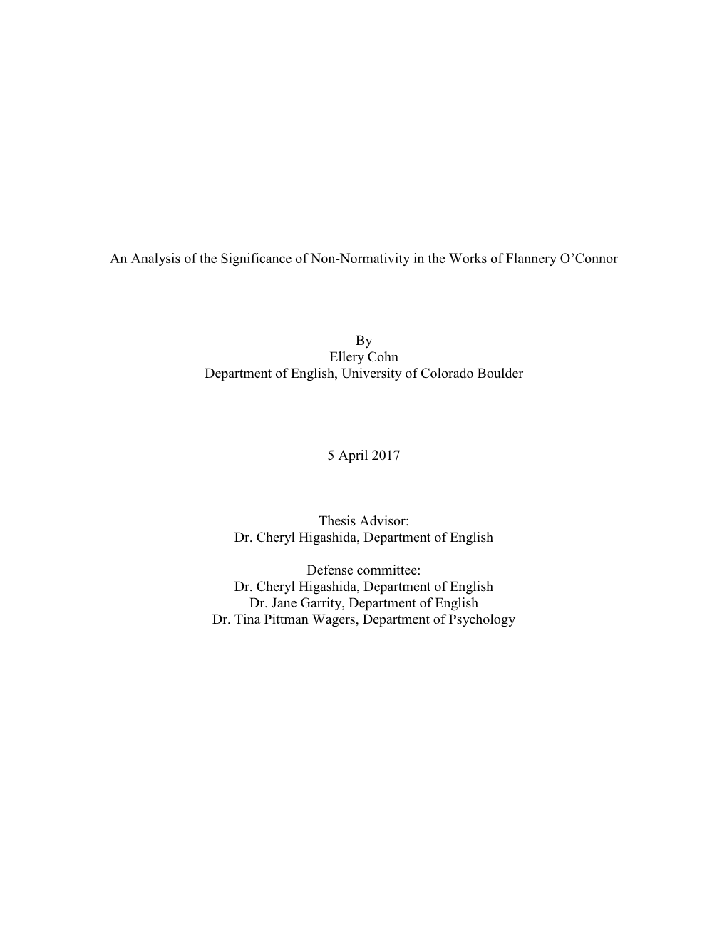 An Analysis of the Significance of Non-Normativity in the Works of Flannery O’Connor