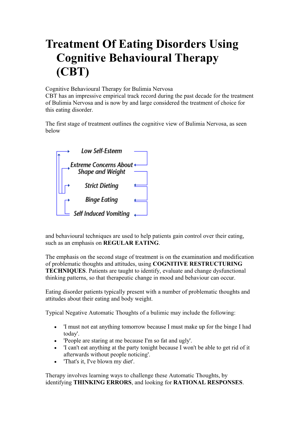 Treatment of Eating Disorders Using Cognitive Behavioural Therapy (CBT)