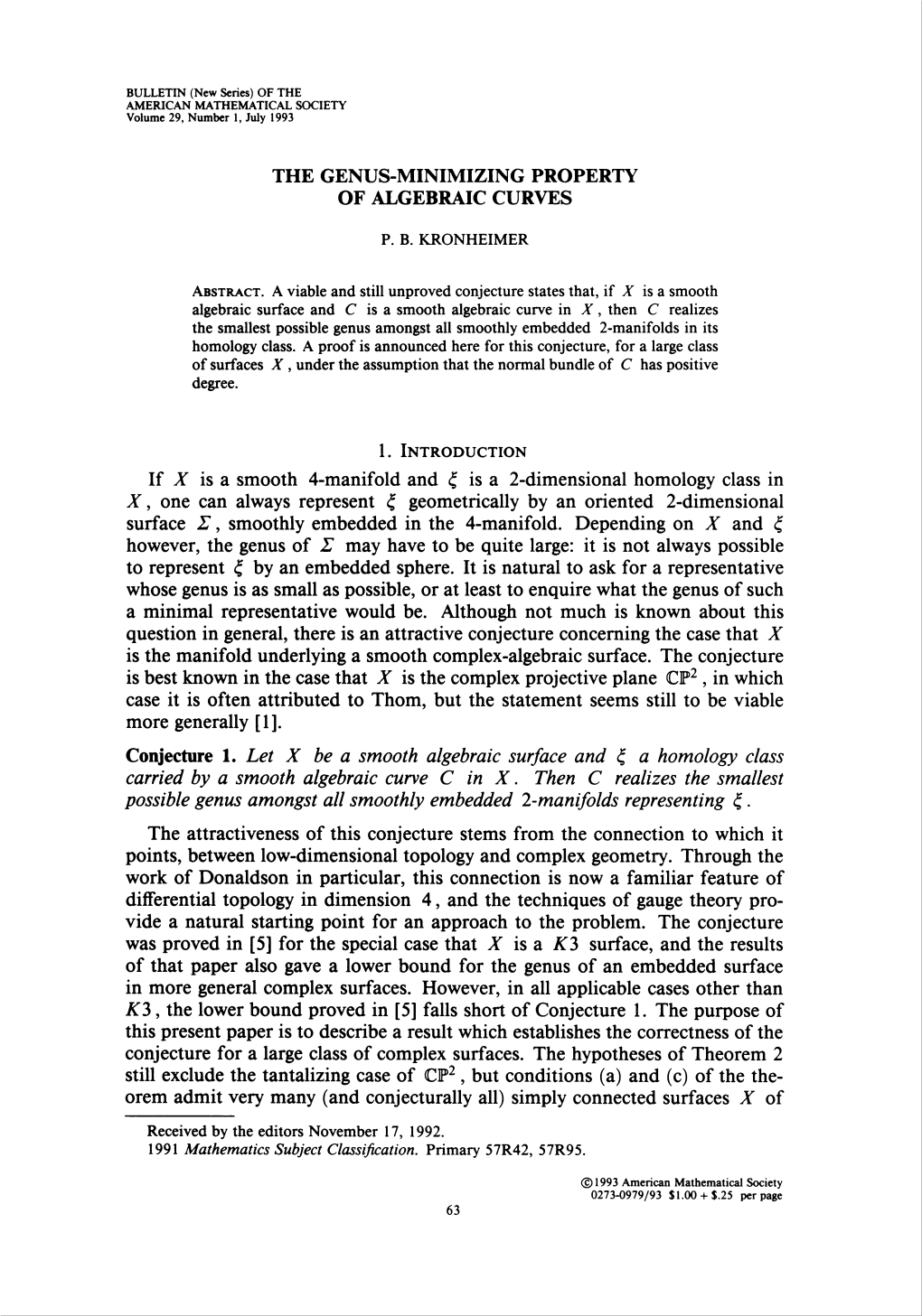 The Genus-Minimizing Property of Algebraic Curves