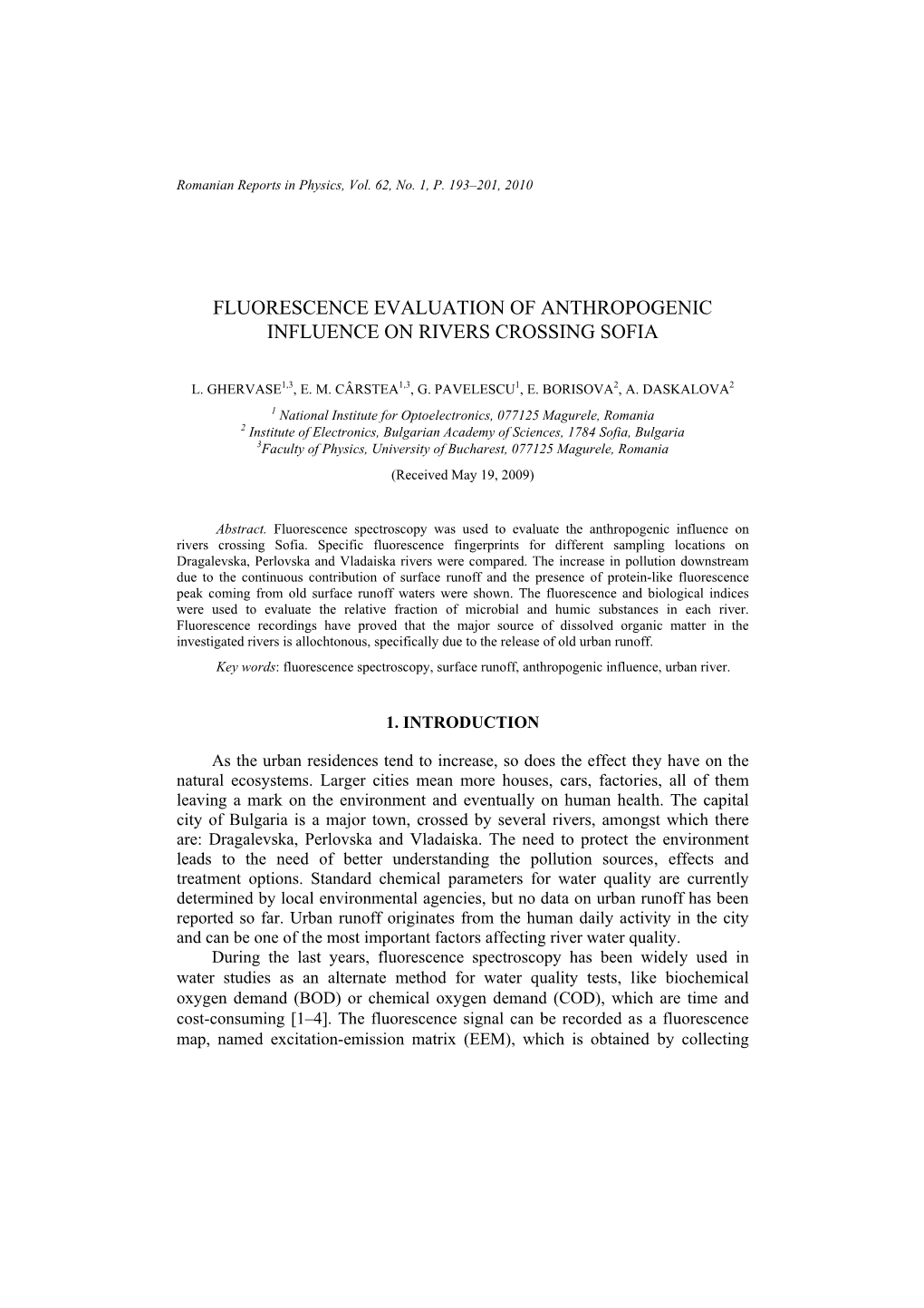 Fluorescence Evaluation of Anthropogenic Influence on Rivers Crossing Sofia