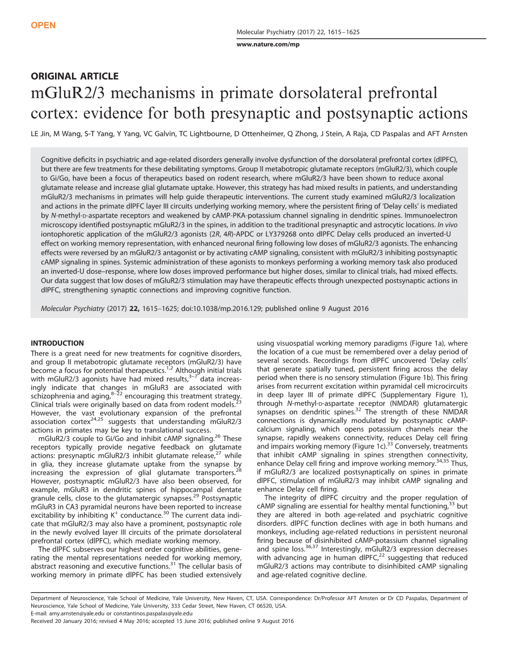 3 Mechanisms in Primate Dorsolateral Prefrontal Cortex: Evidence for Both Presynaptic and Postsynaptic Actions