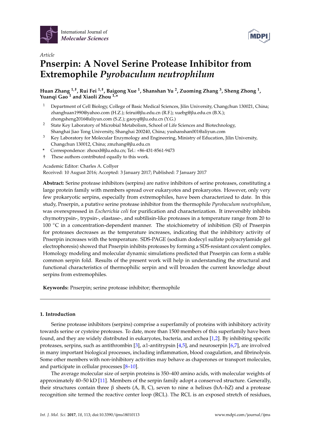 Pnserpin: a Novel Serine Protease Inhibitor from Extremophile Pyrobaculum Neutrophilum