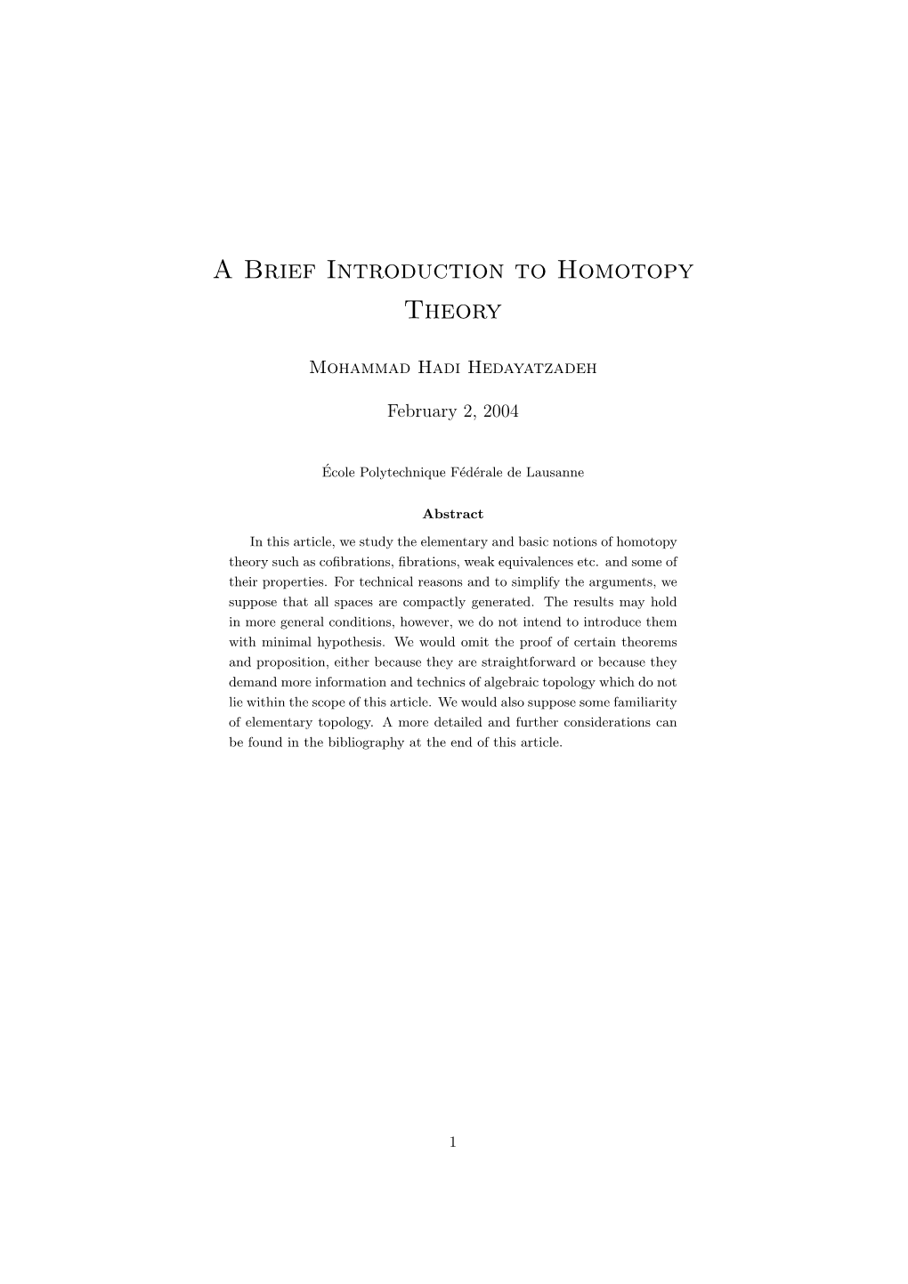 Homotopy Theory