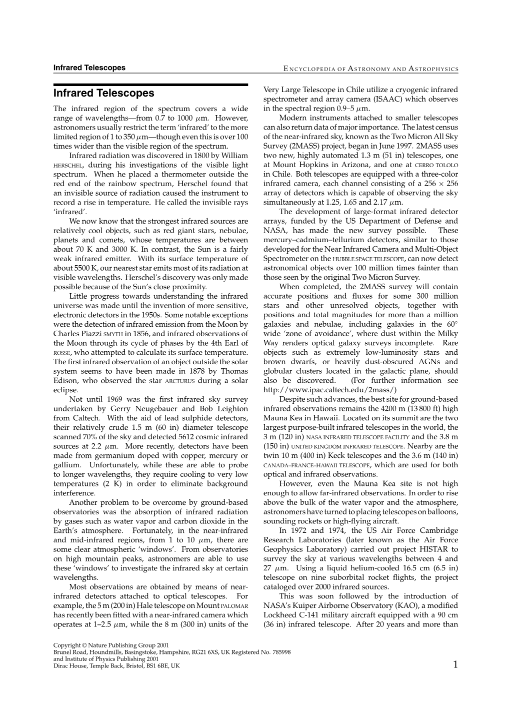 Infrared Telescopes E NCYCLOPEDIA of a STRONOMY and a STROPHYSICS