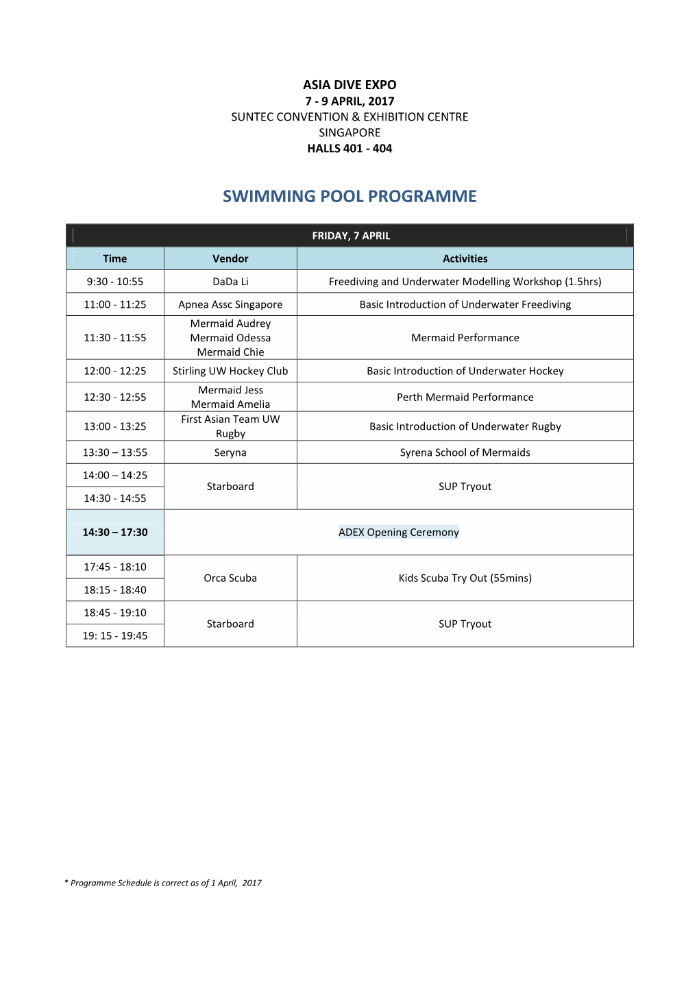 Swimming Pool Programme