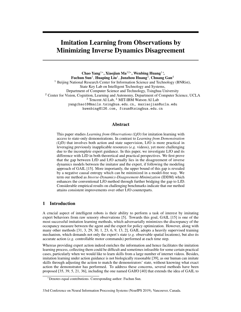 Imitation Learning from Observations by Minimizing Inverse Dynamics Disagreement