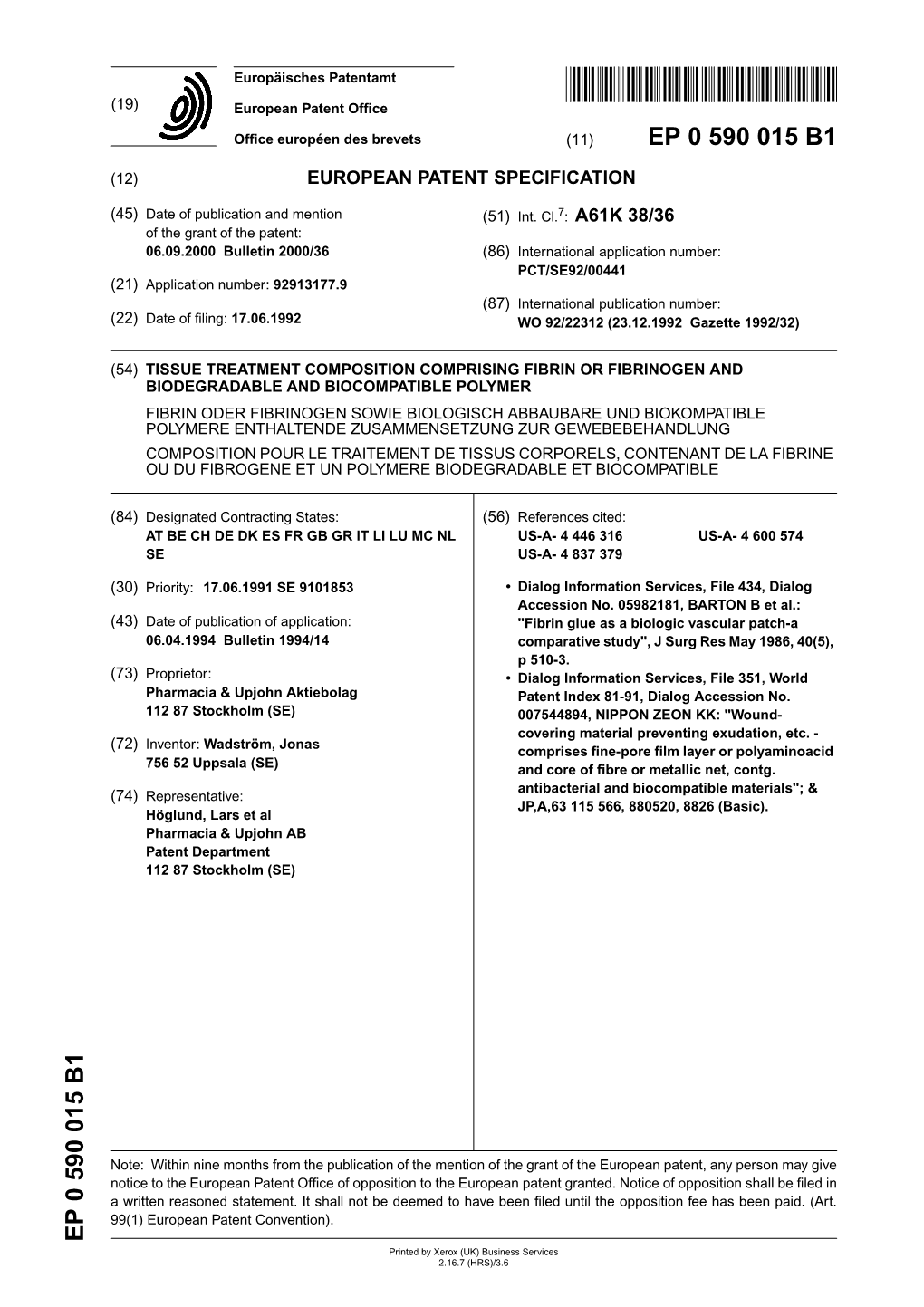 Tissue Treatment Composition Comprising Fibrin Or