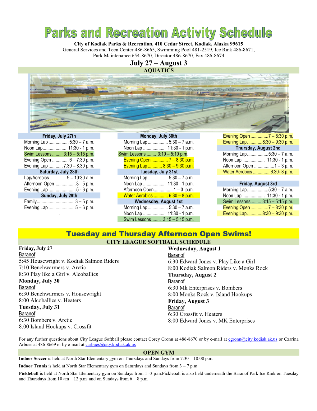 July 27 – August 3 AQUATICS