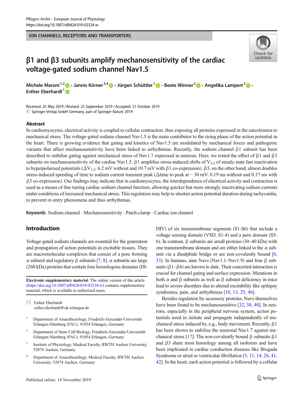 Β1 and Β3 Subunits Amplify Mechanosensitivity of the Cardiac