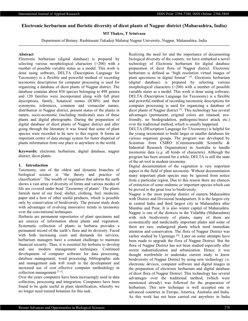 Electronic Herbarium and Floristic Diversity of Dicot Plants of Nagpur District