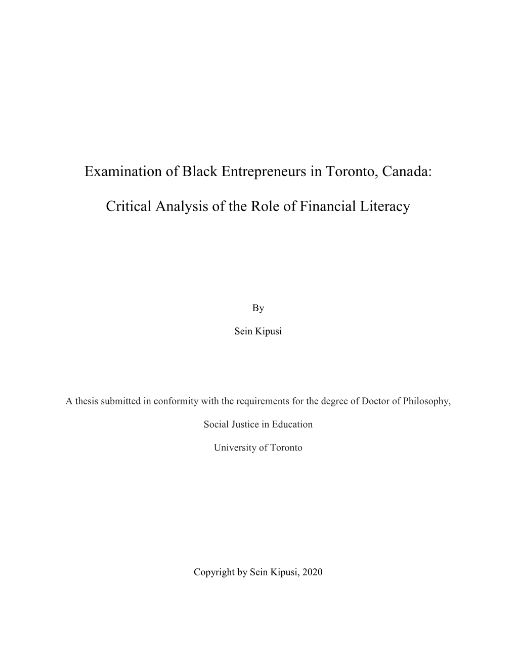 Examination of Black Entrepreneurs in Toronto, Canada