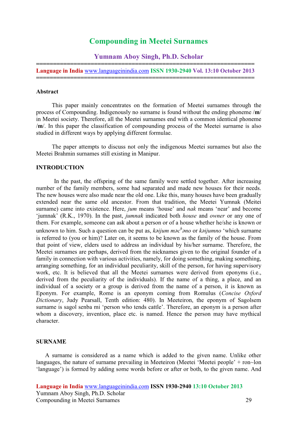 Compounding in Meetei Surnames