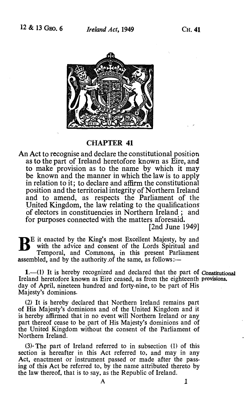 Ireland Act, 1949 CH