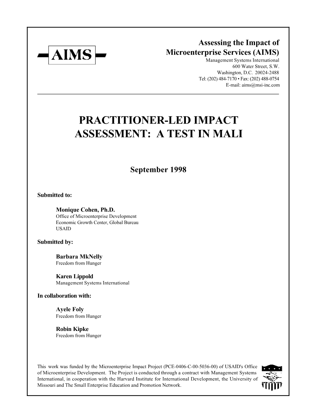 Practitioner-Led Impact Assessment: a Test in Mali