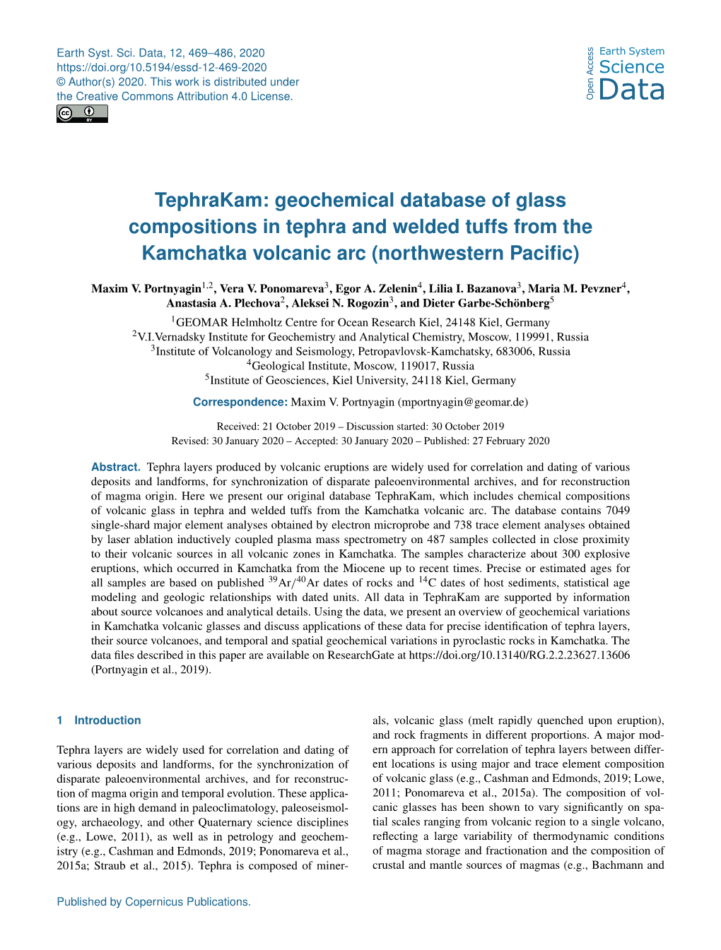 Tephrakam: Geochemical Database of Glass Compositions in Tephra and Welded Tuffs from the Kamchatka Volcanic Arc (Northwestern Paciﬁc)