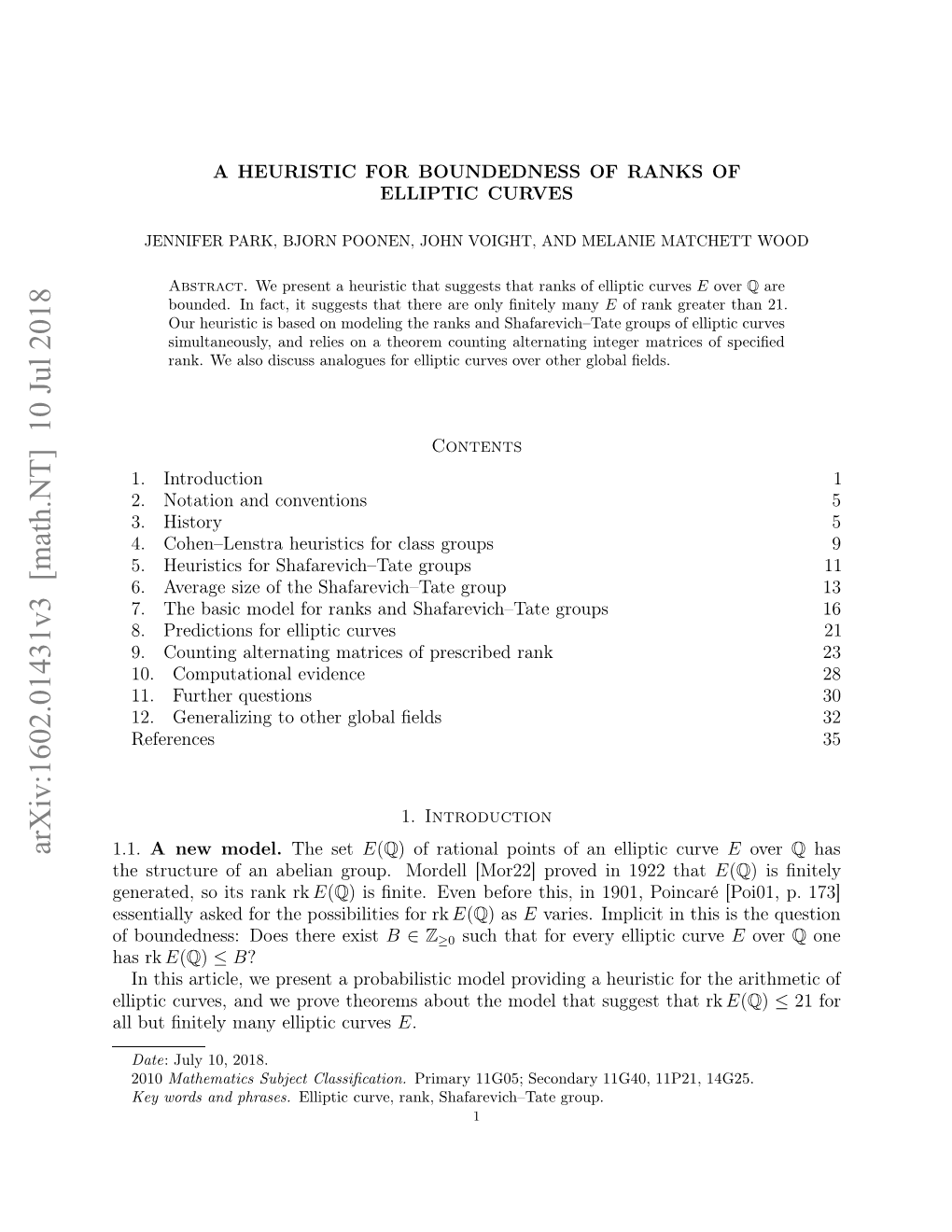 A Heuristic for Boundedness of Ranks of Elliptic Curves