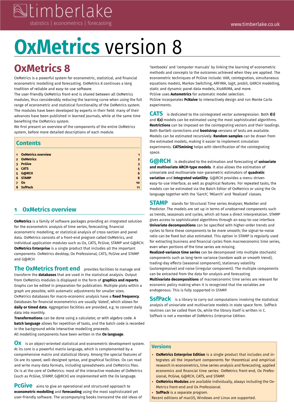 Oxmetrics Version 8